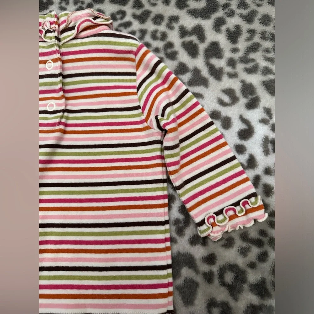 NWOT 2005 Gymboree Ruffle Turtleneck in Pink Brown Green Stripe Size 6-12 Months